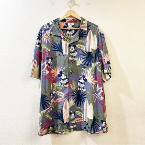 Disney Parks Mickey Tropical Hawaiian Resort Vacation Button Up Shirt‎ Size L